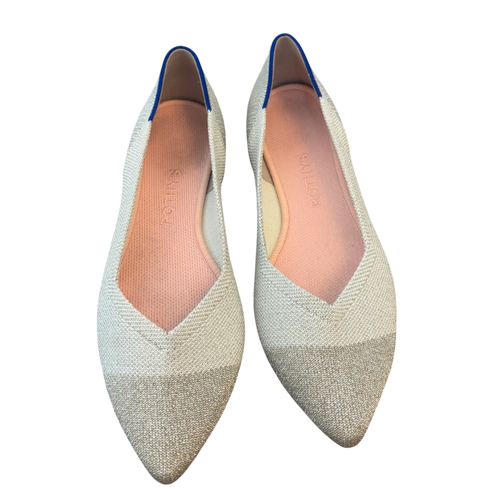 Rothys The Point Metallic Sand Silver Pointed Toe Flats Shoes Womens Size 9 - Picture 5 of 14